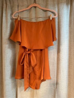 Strapless Tie-Waist Romper in Rust Orange